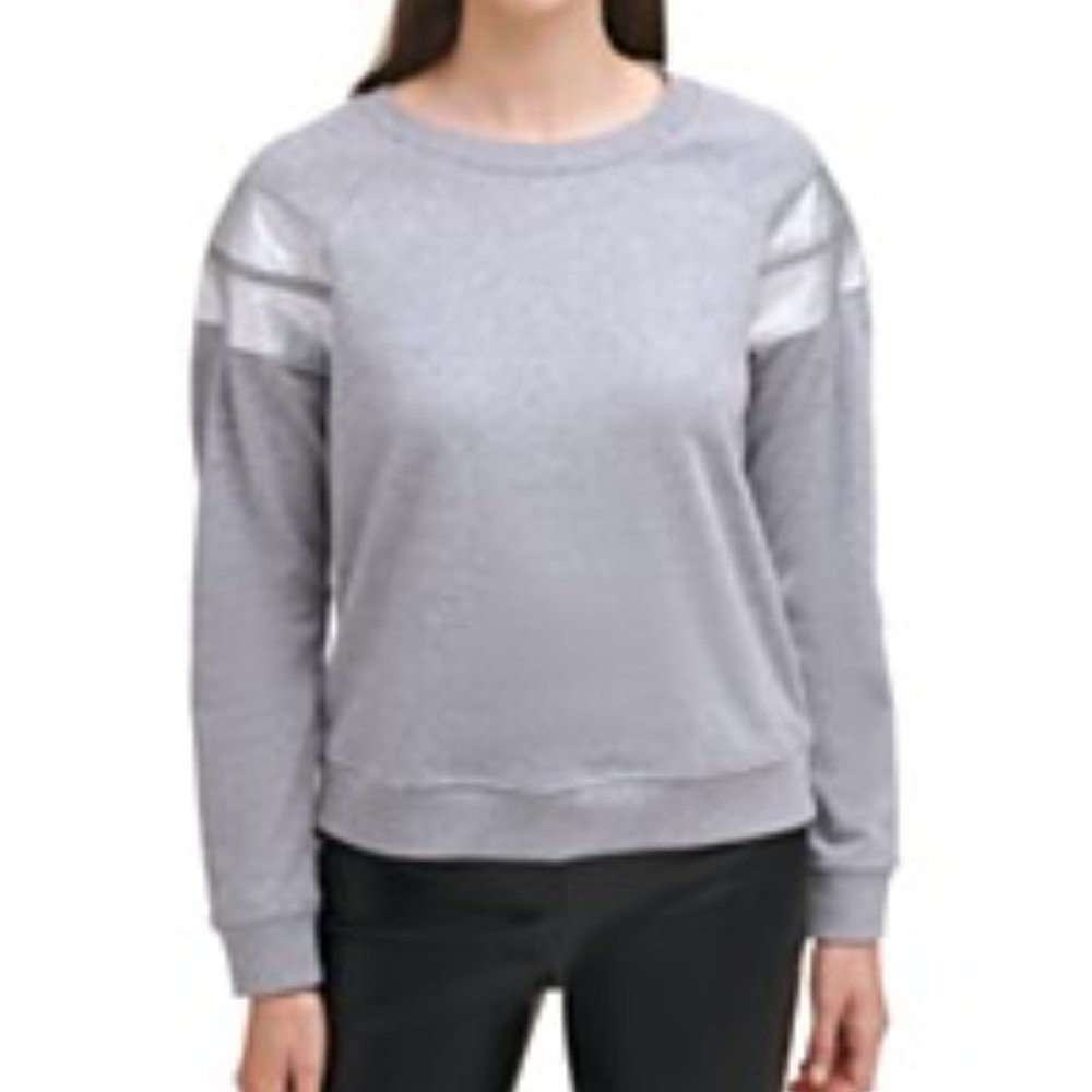 NWT DKNY grey crew neck, long sleeves sweatshirt, rigged details. Size S, fits M